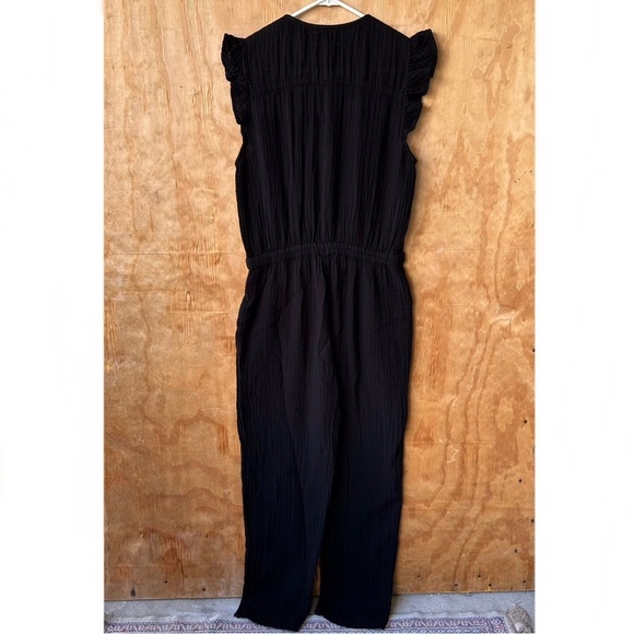 Xirena Loghan Black Cap Sleeve Gauze Straight Leg Tie Waist Jumpsuit - Picture 12 of 16